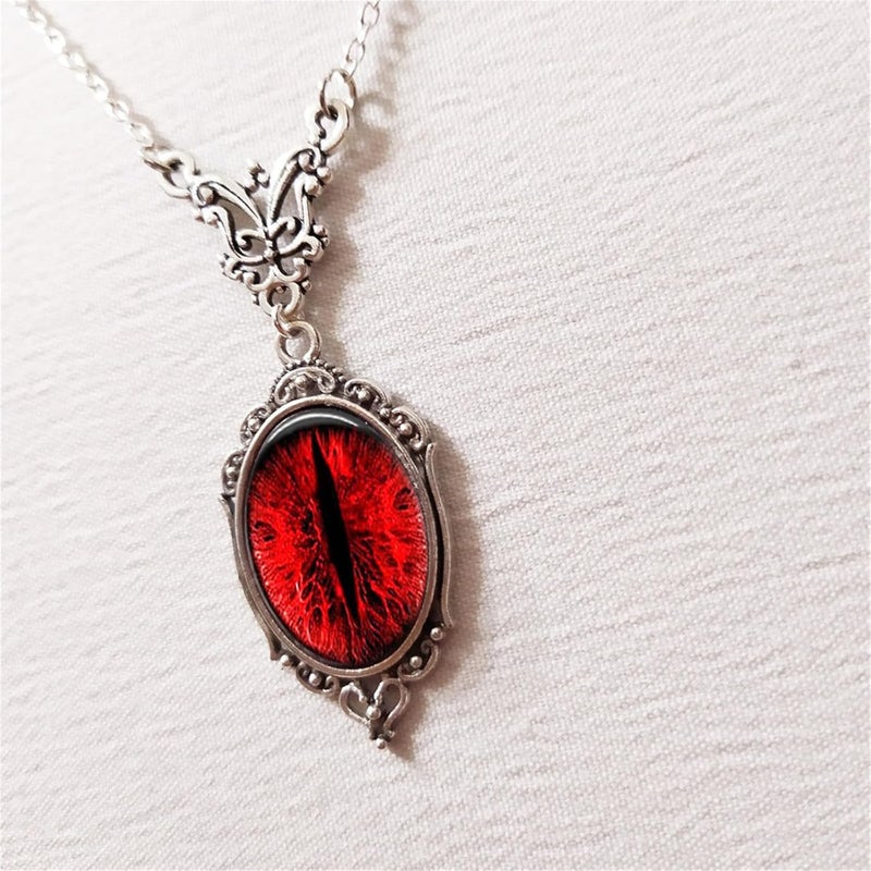 IS4U Gothic Vampire Necklace Vintage Stardust Crystal Cameo Pendant Necklace Punk Style Vampire Pendant Oval Necklace Satanic Demon Red Pendant Necklace Jewelry - Image 4